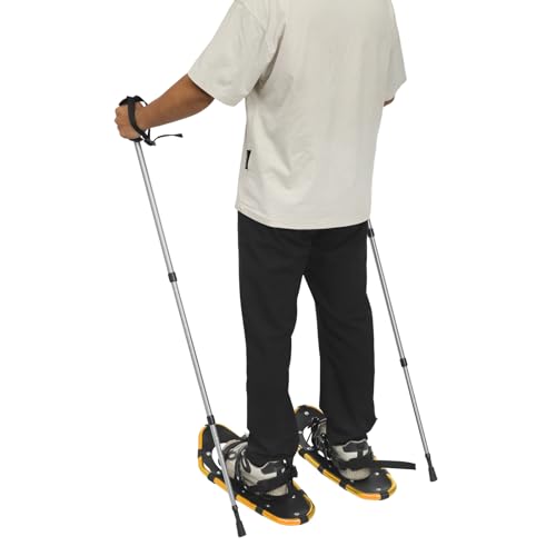 21in Snowshoes, Lightweight Aluminum Frame Snowshoes for Men Women Youth Kids, Gold Snow Shoes+ Grey Trekking Poles W/Carrying Bag, Capacity of 220 lbs