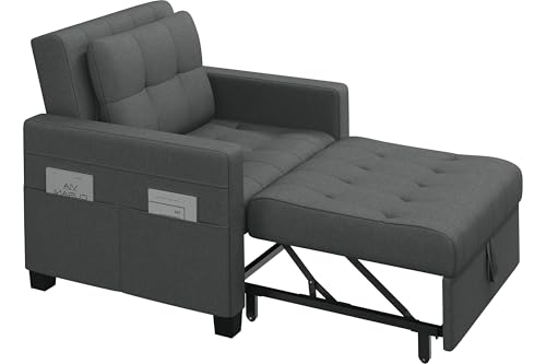 Yaheetech 3 En 1 Sofá Cama Sillón Relax Sofá Individual de 1 Plaza para Dormitorio Sala de Estar Apartamento Sofá con Respaldo Ajustable en 3 ángulo Gris Oscuro