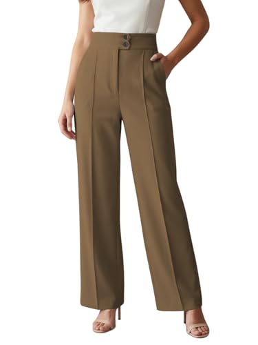 Image of GRECIILOOKS Korean Style Trousers | High Waist Wide Leg Formal Pants | Ankle Length Stretchable Office Wear | Button Closure Straight Fit | Regular Fit Pants for Women