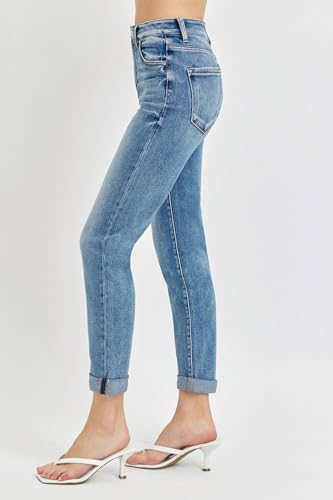 Risen Women's High Rise Cropped Roll Up Jeans4