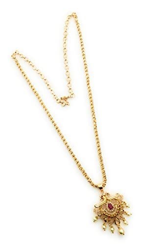 Sasitrends Traditional Gold Plated AD Stone Studded Pendant Chain Necklace for Women