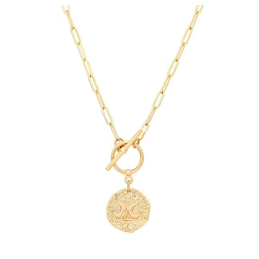 Moon and Star Medallion Pendant Necklace 18k Gold Oval Link Chain Choker Large Celestial Charm Layering Jewelry 20’’