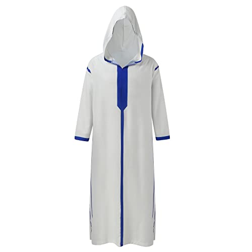 White Thobe for Men Muslim Long Sleeve Hooded Kaftan Plus Size Eid Prayer Robe Arabic Moroccan Dubai Islamic Abaya