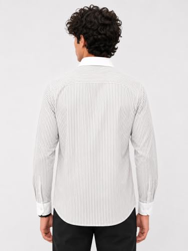 Image of Men's Striped Casual Shirt | White Collar & White Cuff Design | Full Sleeve Cotton Blend Shirt for Men | Slim Fit Stylish Casual Wear
