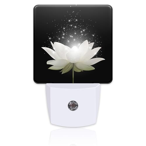 Image of Magic White Lotus Flower Night Light for Kids, Glowing Lotus Floral Night Light Plug in with Dusk to Dawn Sensor, 0.5w Energy Saving Sleep Friendly Nightlight for Hallway Stairway Kitchen Bedroom