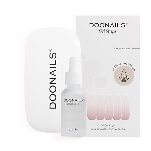 Doonails Gel Strips Starter Spar Set für die 20-Minuten Gel-Maniküre Inkl. Babyboomer Design UV-Lampe & Entferner-Öl Natürlichstes Maniküre-Ergebnis für Zuhause Für 2 Anwendungen