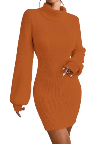 Image of Turtleneck Sweater Dress for Women Knit Mini Bodycon XS-XXL