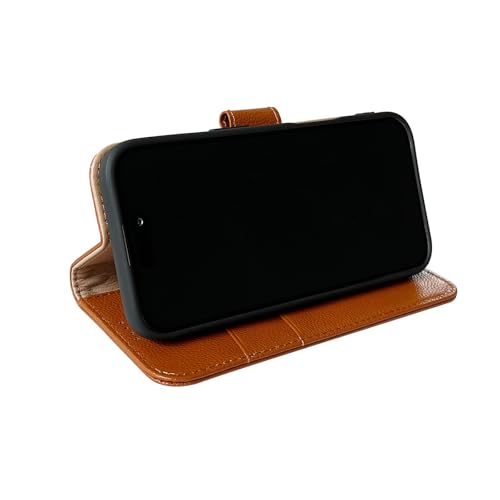 Étui iPhone 17 Pro bleu cuir véritable housse rabat magnétique grain