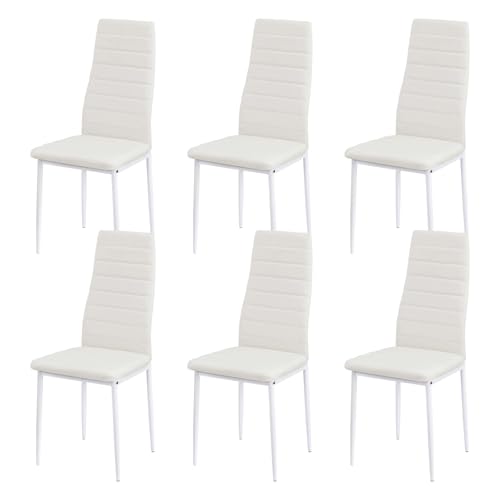 buybyroom Set 6 Sedie Sala da Pranzo, Sedie da Cucina Soggiorno Imbottite Moderne, Adatto per Tavolo da Pranzo, Cucina, Ristorante e Ufficio, Bianche