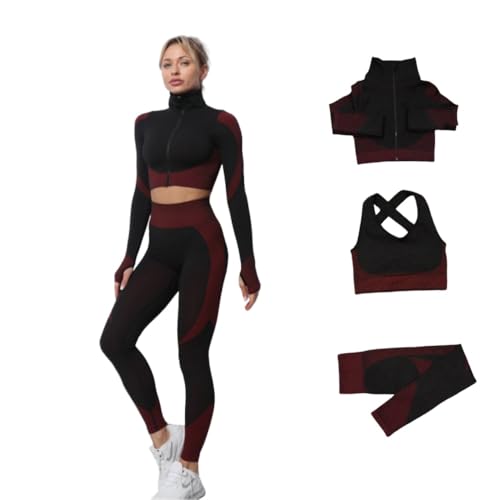 3 piezas Conjunto de Yoga Para Mujer, Running Leggings de Ropa Deportiva, Set Ejercicio Mujer, Brasier Deportivo de Cintura Alta, Ropa Deportiva Dama (C, M)