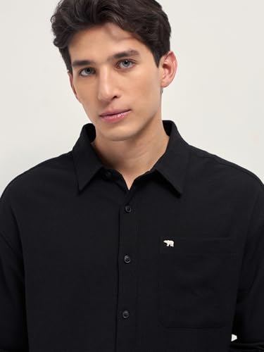 Image of Men's Black Relaxed Fit Textured Woven Casual Shirt