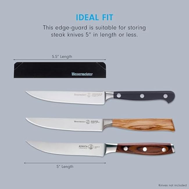 Messermeister 4-Piece Steak Knife Edge-Guard, Black - Fashionable & Functional Knife Protector for Steak Knives - 2 Blade Entry Notches - Includes 4 Steak Knife Edge Guards