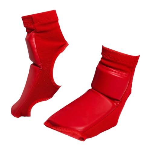Boxing Foot Protector Gear, Training Sparring Gear PU Leather Impact Resistant Elastic Foot Guard Foot Pads for Punch Bag, Red, XL