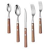 VALICLUD 5 Stück Servierbesteckset aus Rostfreiem Edelstahl mit Massivholzgriffen Wiederverwendbar Ergonomisch für Party und Buffet Geeignet