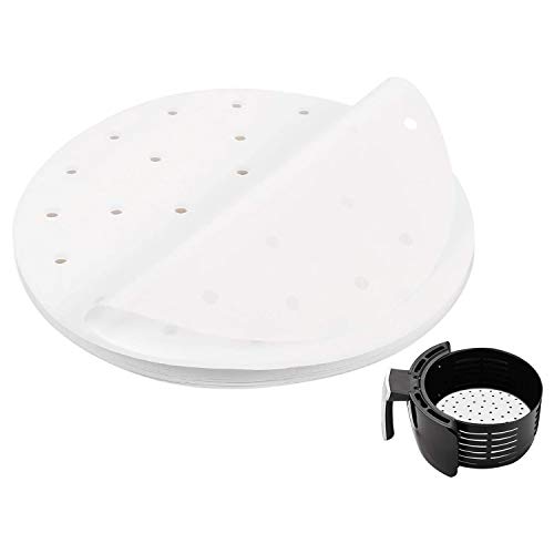 100 Stück Air Fryer Liner, 9 Zoll Bambus Dampfer Liner, Premium perforierte Pergament dampfenden Papieren, Antihaft-Steamer Mat, perfekt für 5.3 & 5.8 QT Air Fryers / Backen / dämpfen / Kochen Blatt