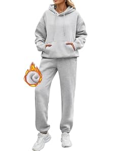 Yuson Girl Damen Jogginganzug Fleece Hausanzug Zweiteiler Outfit, 2 Teilig Jogger Trainingsanzug mit Hoodie und Jogginghose, Baumwolle Freizeitanzug Tracksuit Warm Sportkleidung Set(Hellgrau, L)