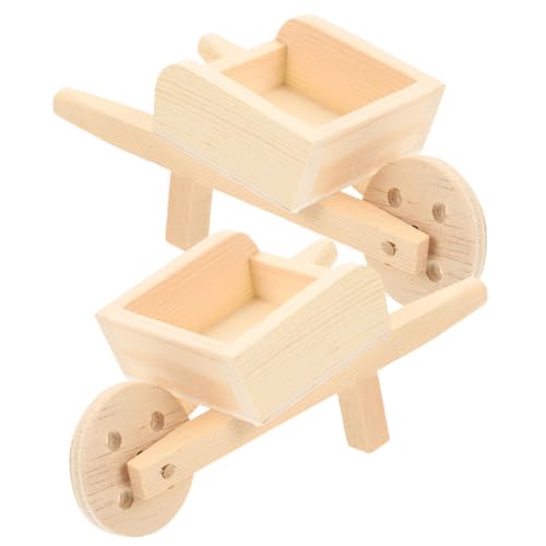 GARIOUANS 2 Stck. Mini Holz Schubkarren Teiliges Puppenhaus Zubehör für Miniaturgärten Realistische Deko Modelle für Heim und Langlebige Holzarbeit für Kreative Projekte