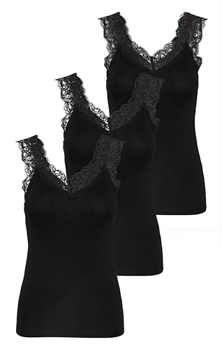 PIECES Damen PCBARBERA LACE TOP Spitzentop,3-Pack, Black/3-PACK...