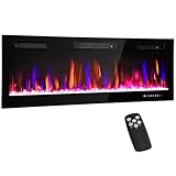 HOMCOM 50" Thin Electric Fireplace, Freestanding, Recessed, Wall Mounted Fireplace Heater with Adjustable Flame and Thermostat, Eco Mode, Auto Switch, 12H Timer, Remote, 750/1500W