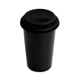 UDMG Reusable Double Wall Insulated White Ceramic Travel Coffee Cup with Lid & Sleeve, 12 fl.oz, I Am Not a Paper Cup (Black