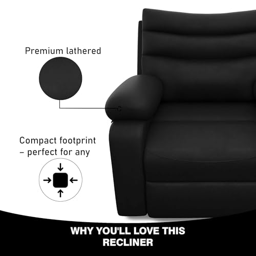 Image of Amazon Brand - Solimo Lotus Single Seater | Premium Leatherette | Manual Recliner | Black