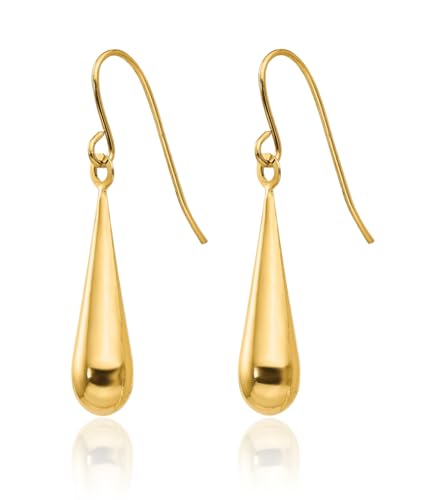 14K Solid Yellow Gold Teardrop Drop Dangle Earrings3
