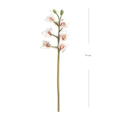Image of PURE HOME + LIVING White Faux Boat Orchid Spray (Made of Plastic, Wire and Fabric) for Home, Office and Living Room Decorations (Without Vase)(Height-76cm) Pack of 1