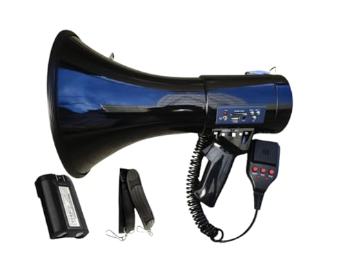 BRZU緊急ハンドヘルドメガホン、高音拡声器、ポータブルスピーカー、録音、警報機能、長距離伝送、スポーツゲーム、警報訓練、叫び/録音/再生/機能に適しています (ブラック)