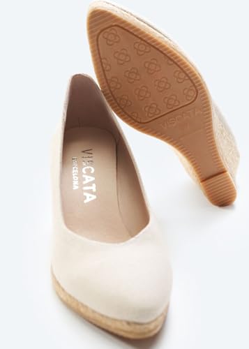 VISCATA Roses Espadrille Canvas Wedges Spain Handmade 2 ½” Heel Woman Wedge Pumps with Organic Cotton Canvas and 100% Natural Jute Midsole for All Occasions: Casual, Work, Party