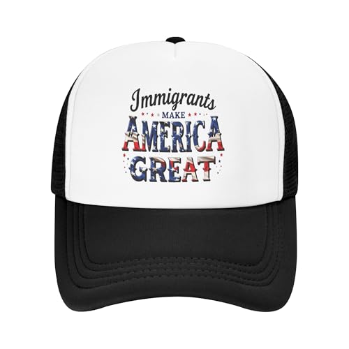 Immigrants Make America Great Trucker Hat Anti Elon Musk Kids Hats Adjustable Mesh Baseball Cap - Black