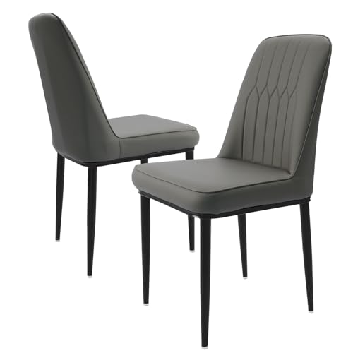 Durrafy Esszimmerstühle 2er Set mit Kunstleder Bezug Ergonomischer Stuhl für Esszimmer Hoher Rückenlehne Bequemer Polsterstuhl Moderner Küchenstuhl Grau