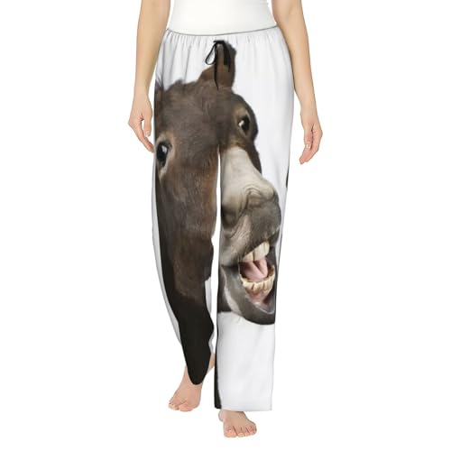 Pantalon de pyjama en polyester doux pour femme avec imprimé âne rigolo et poches