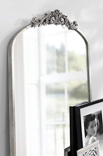 Kate And Laurel Arendahl Traditional Arch Mirror, 24 X 36, Antique Silver, Baroque Inspired Wall Decor #TOP2
