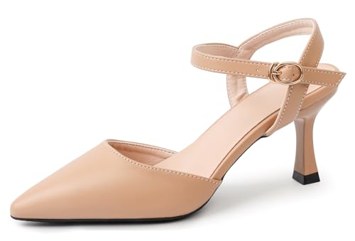 LizFoYa Womens Closed Toe Ankle Strap Heels Pointed Toe Pumps Shoes Slingback High Heel Dress Shoes