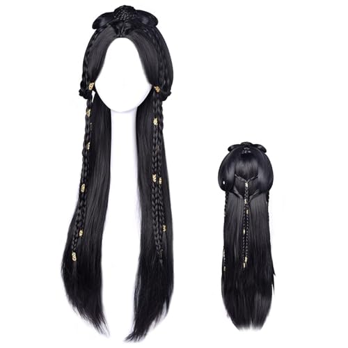 Peluca china, peluca asiática sintética trenzada tradicional Updo Cosplay traje chino para niñas mujeres traje asiático