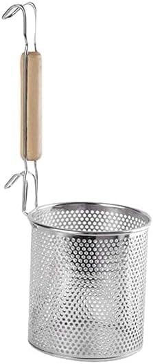 Stainless Steel Pasta and Noodle Strainer Basket | Micro-Perforated Mesh Design with Sturdy Wooden Handle | Quick Drying Anti-Corrosion Spider Drainer (1Piece)