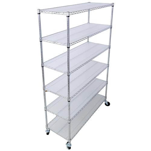 QUAWIP 6 Tier 6000lbs Capacity Metal Shelf Wire Shelving Unit, Heavy Duty Adjustable Storage Rack with Wheels & Shelf Liners for Commercial Grade Utility Steel Storage Rack (Chrome)