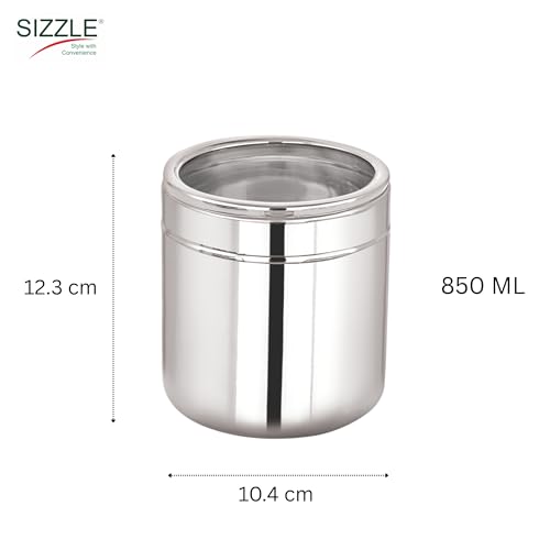 Image of Sizzle Flash Stainless Steel Canisters /Dabba /Storage Container for kitchen with See Through Lid 850 ML - 1pcs