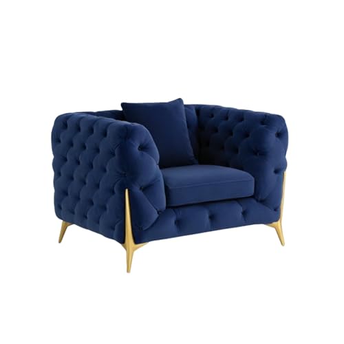 Image of A to Z Furniture Modern Classic Fabric & Valvet Tufted Chesterfield Sofa Living Room and Office (3+1= 4 Seater Sofa Set with Footrest Blue)
