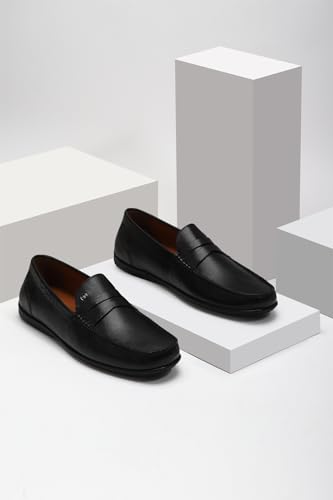 Image of Louis Philippe Men Premium Leather Breathable Lining Material Anti Slip Flat Heel Rubber Sole Formal Loafers