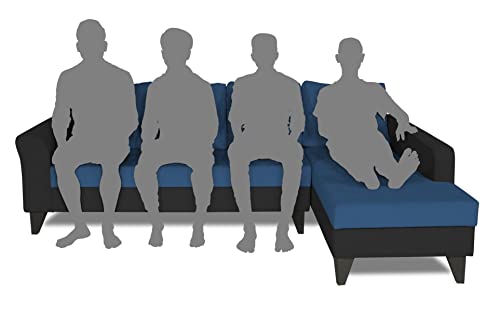 Image of Adorn India Maddox Tufted L Shape 6 Seater Sofa Set RHS (Blue & Black) (3 Year Warranty)