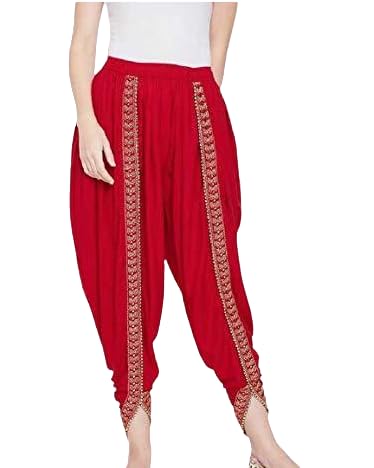 kanna fabric Women/Girls Cotton Rayon Solid Full Length Lace Loose Fit Plain Dhoti/Salwar/Patiala Color -Red-picture-11