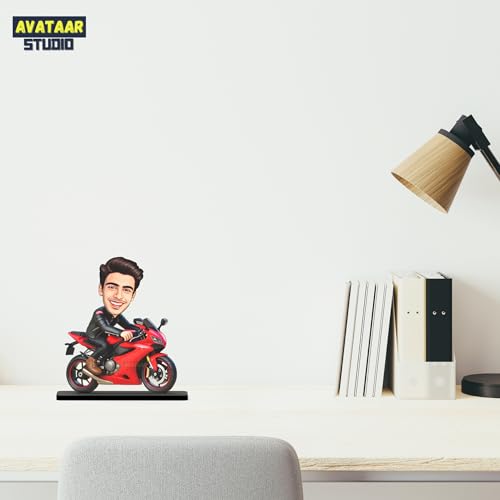 Image of Personalized Motorcycle Rider Caricature Gift Custom Photo Stand Birthday Gift for Husband Boyfriend Friend Unique Biker Cartoon Photo Frame (Motorcycle Rider-2)