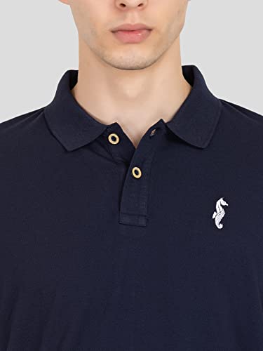 Image of MEN IN BLUE Mens Polo Tshirt | Cotton Blend Pique Knit Polo Collar Half Sleeve Regular Fit Tshirt with Embroidered Logo on Chest and Sleeve