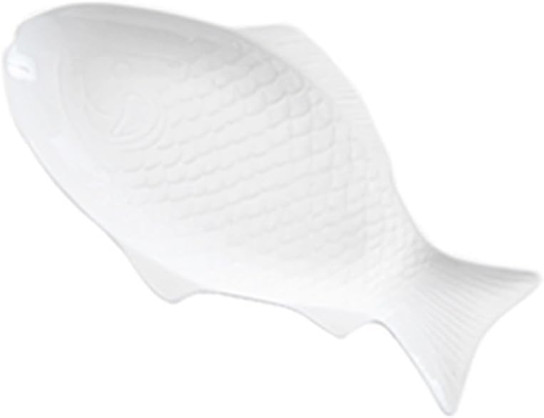 Fish Shaped Plate 15inch White Ceramic Fish Dish Creative Serving Decorative Platter Snack Storage Fruit Storage Platter for Restaurants Kitchen Home