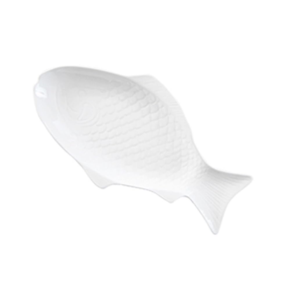 Cabilock Fischteller Keramik Fischplatte Porzellan Servierteller Fischform Lachsplatte Vorlegeplatte Ovale Frühstücksteller Tablett Servierschale Servierplatten für Fisch Snack Meeresfrüchte