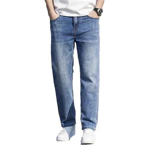 Mens Jeans Relaxed Fit Stretch Straight Leg Denim Pants Lightweight Thin Breathable Classic Trousers