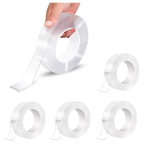 Reusable Nano Adhesive Tape 4 Pack, Double Side Silicone Tape No-Trace Removable Gel Tape Washable Strong Gel Anti-Slip, Transparent for Wall, Kitchen, Carpet, Photos Fixing (1 Meter/3.28 Ft) Cover