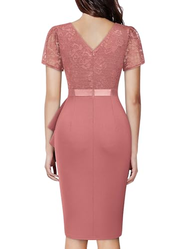 Image of Miusol Women's Elegant Scoop Neck Puff Sleeve Floral Lace Ruffle Style Cocktail Party Dress