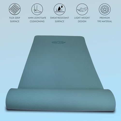 Image of Whackk TPE Laser Engraved Position Marking Yoga Mat|Pink & Purple Dual Colour|6 mm TPE Non-Slip Mat with Carry Strap|Lightweight & Eco-Friendly Non Toxic I Exercise and Fitness (Fog Blue, 4mm)